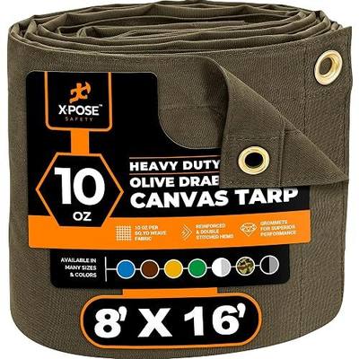 Xpose Safety Canvas Tarp - 10oz Olive Drab Canvas Tarps Heavy Duty Water Resistant with Brass Grommets- Multipurpose Outdoor Tarpaulin for Camping, Canopy, Trailer, Equipment Cover 8' x 16'