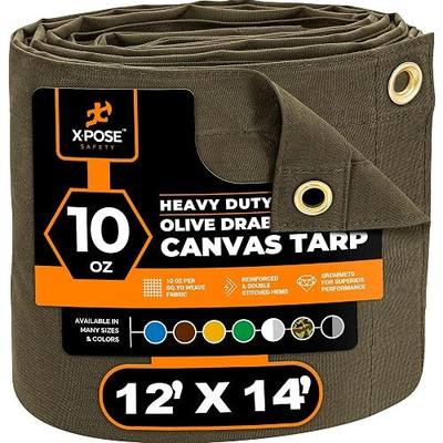 Xpose Safety Canvas Tarp - 10oz Olive Drab Canvas Tarps Heavy Duty Water Resistant with Brass Grommets- Multipurpose Outdoor Tarpaulin for Camping, Canopy, Trailer, Equipment Cover 12' x 14'