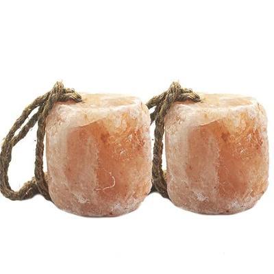 2 Pack Himalayan Salt Lick Natural Minerals Block on Rope for Horses,Cattles,Deer,Goat and Other Livestock Long Lasting Original Pink Salt Lick (4.8-6.6 lbs)