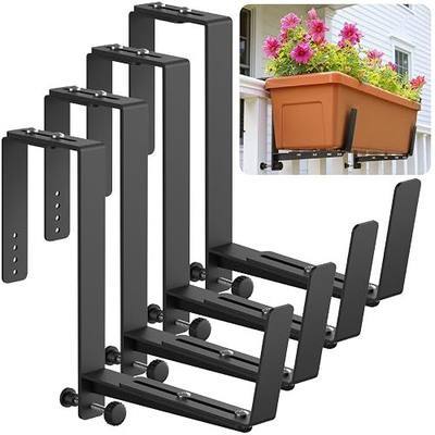 VOXOR Window Box Brackets, Adjustable Planter Box Brackets, Heavy Duty Iron Flower Box Brackets for Railings, with Enhanced Bottom Support - Perfect for Balconies, Fences, and Gardens (Black, 4 Pack)