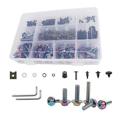 CHIFUN Motorcycle Fairing Bolt Kit Purple M5 M6 Stainless Steel Screws Assortment Kit Plastic Grommets Nuts Washers Clips Universal for Sport Dirt Bike Bodywork Fairing Windscreen