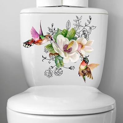 Birds Flowers Butterfly Toilet Seat Lid Stickers Self-Adhesive Bathroom Wall Sticker Floral Birds Butterfly Seat Decals DIY Removable Waterproof Toilet Sticker for Bathroom Cistern Decor Decals