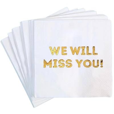 We Will Miss You Cocktail Napkins - 50 Pack White - Farewell, Going Away, Retirement Party Decorations Supplies, Coworkers Leaving Goodbye, Military Army Good Luck, Moving Celebrations
