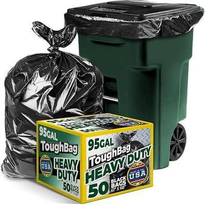 ToughBag 95-96 Gallon Extra-Large Trash Bags, 61x68” Black Garbage Bags, 1.2 Mil Thick (50 COUNT), Heavy-Duty Outdoor 95 Gallon Trash Bags – for Storage, Custodial, Landscape - Made In USA