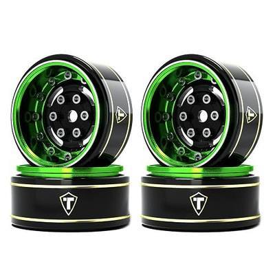 TREAL 1.0 Beadlock Wheels Deep Dish Rims (4P) for SCX24 AX24 FCX24 TRX4M 1/24 1/18 Crawler Car-Type F(Green)