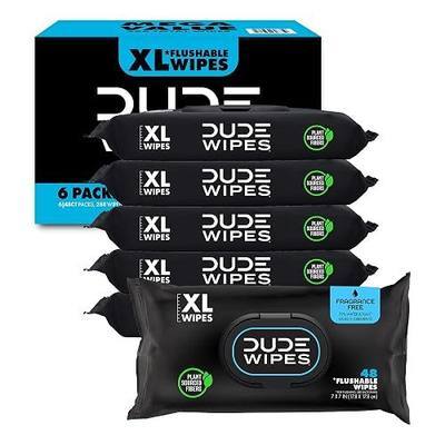 DUDE Wipes Unscented Adult Flushable Wet Wipes, Sensitive Skin, 288 Count | 6 packs of 48 extra large flushable butt wipes. Hypoallergenic plastic-free wipes. 99% water, vitamin E, aloe. Septic safe.