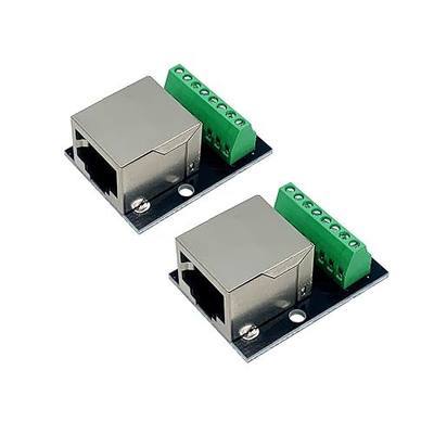 2PCS RJ45 Ethernet Single Female Connector Breakout Board | 2.54mm Standard Pin Pitch, 8Pin Screw Terminal Block, RJ45 Female Port, Solderless Wire Connection, Industrial Network Wiring