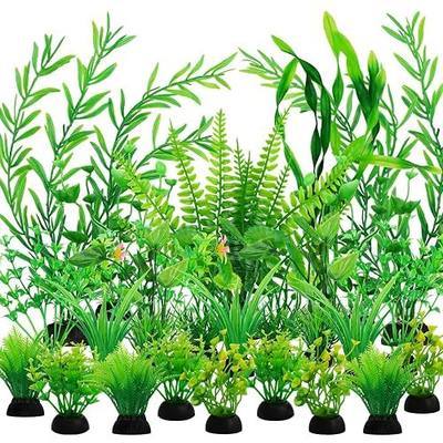 QUOZUO Fish Tank Accessories Aquarium Decorations Green Plants, 25pcs Green Fish Tank Decorations Plant, Aquarium Decor Plastic Plants