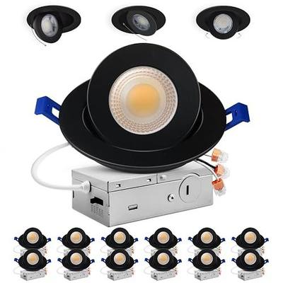 Adetu 12 Pack 4 inch 5CCT Black Gimbal LED Recessed Lights, 10W=95W, 982LM | 360°+90° Adjustable Directional, 2700K-5000K Selectable, 90+CRI, 10%-100% Dimmable Eyeball Canless Light, Damp Rated-ETL&FCC