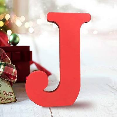 AOCEAN 6 Inch Red Wood Letters Unfinished Wood Letters for Wall Decor Decorative Standing Letters Slices Sign Board Decoration for Craft Home Party Projects (J)