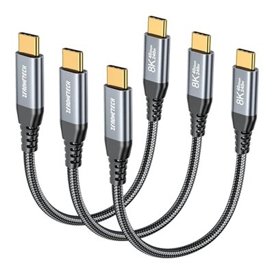ZeroneTeck 3-Pack 6inch Short USB C Cable for Thunderbolt 4 0.5FT, 40Gbps Data Transfer USB4, 240W PD Fast Charging, 8K USBC Monitor Display, USB C to USB C Cable for iPhone17/16,MacBook,iPad,Hub,SSD