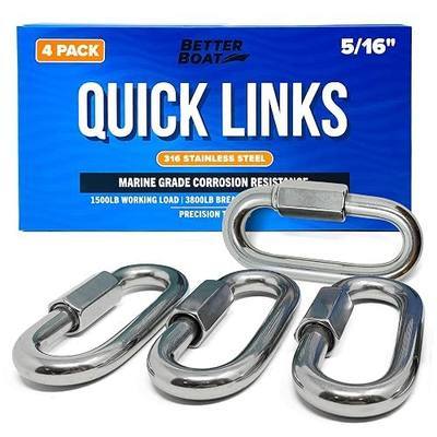 316 Stainless Steel Locking Chain Link, Threaded Quick Link Chain Connector Clips, Heavy Duty D Shape Quicklinks, 1/2", 3/8", 5/16", 1/4" Small Sizes, Marine Grade, 4 Pack Safety Links 5/16"