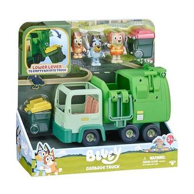 Bluey Garbage Truck Playset, Bingo & Bin Man Figures, Interactive Lever | Includes 2 rubbish bins, 2.5-inch articulated figures, two-seat cab, and rear storage for garbage trucks play