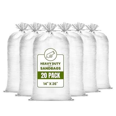 (Not Made in China) 20 Pack, Heavy Duty Sand Bags for Flooding, Empty Sandbags with Tie Strings, UV Protection 1600 Hours, Flood Control,14in x 26in, Sandbag for Weight, 50lb Capacity, White