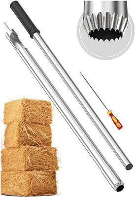 SturdyShape Premium Hay Probe Bale Sampler For Drill 24 Inch With Serrated Tip Comes with Dowel and Metal File for Resharpening - Accurate Hay Testing for Farmers & Ranchers - Heavy Duty