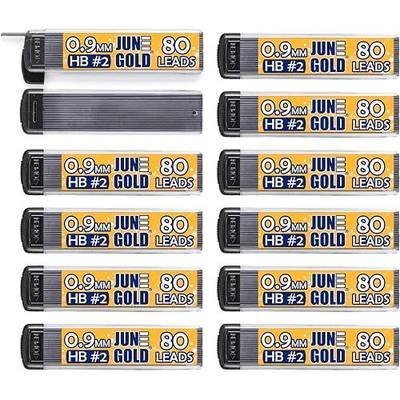 June Gold 0.9 mm, 960 Lead Refills, HB #2, 12 Dispensers/w 80 Pieces Each | Bold Thickness, Break Resistant Graphite, 1.0 mm Compatible