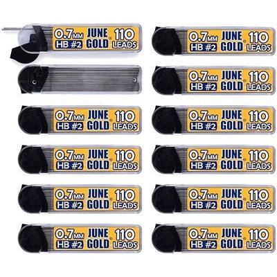 June Gold 0.7 mm, 1320 Lead Refills, HB #2, 12 Dispensers/w 110 Pcs Each | Medium Thickness, Break Resistant Graphite