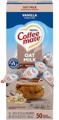 Nestle Coffee mate Plant Based Liquid Coffee Creamer Singles, Vanilla Flavored Oat Milk, 50 Ct Box