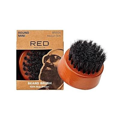 Red by Kiss Beard Brush with 100% Natural Boar Bristles for Men, Premium Wooden Brush, Beards Mustaches Grooming Shaving Comb, Tame and Soften Facial Hair (Round Mini)