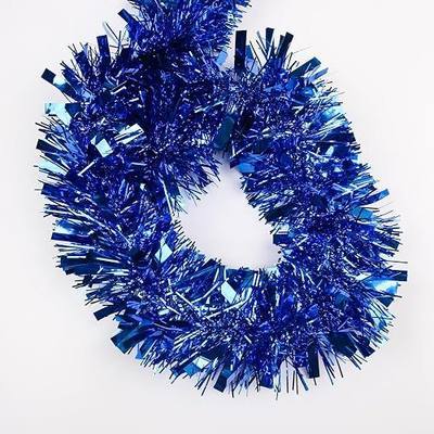 33FT Christmas Tinsel Garland,Blue Shiny Metallic Foil Decorations for Parade Floats, Halloween, Christmas Tree, New Year Parties,Birthday Party,Indoor and Outdoor Disco Party Supplies