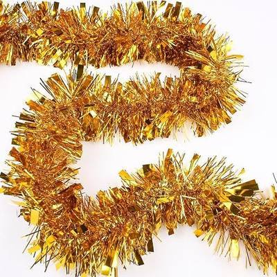 33FT Christmas Tinsel Garland,Gold Shiny Metallic Foil Decorations for Parade Floats, Halloween, Christmas Tree, New Year Parties,Birthday Party,Indoor and Outdoor Disco Party Supplies