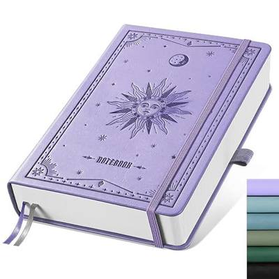 EMSHOI Lined Journal Notebook, 320 Numbered Pages, A5 Size (5.7'' x 8.3'') | Leather Hardcover, 100 GSM Thick Paper, for Women & Men, Journaling, Writing, Work & Office, Sun Debossed (Light Purple)