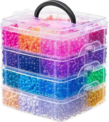 Simetufy 4200Pcs Pony Beads Bulk 24 Colors Kandi Beads for Bracelet Making | Plastic 6x9mm for Hair Braids Keychain Jewelry DIY Crafts, 2.4LB