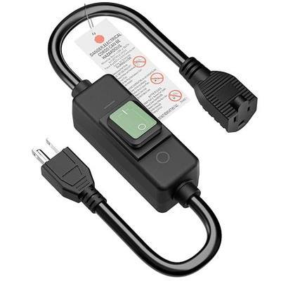 Waterproof Extension Switch Cord, Winxus Short 3 Prong Male to Female Extension Cord with Waterproof Inline Switch, NEMA 5-15P E SJTW 14AWG Black 1.5FT