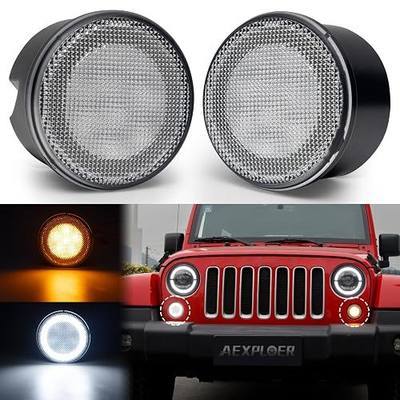 LED Turn Signal Lights Compatible with Wrangler JK JKU 2007-2018, White Halo as Daytime Running Lights,Yellow Honycomb LED as Turn Signal 2PCS (Clear Lens)