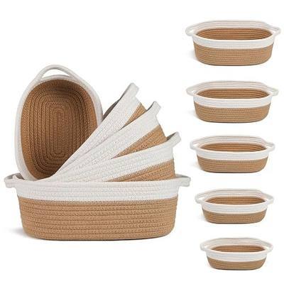 VOOWO Set of 5 Woven Rope Baskets for Storage, Organizing, Nursery, Shelves - Small Baskets for Gifts Empty (Off White & Jute)
