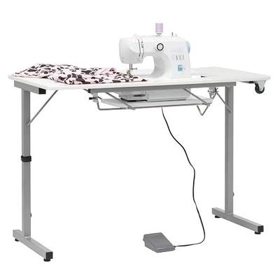 Sew Ready Portable Sewing Table, Computer or Office Desk with Foldable and Rollaway Design, 40.5" Wide Tabletop for Arts and Crafts, Silver/White
