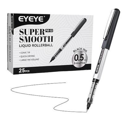 EYEYE 0.5mm Black Rollerball Pens 25 Pack, Extra Fine Point Roller Ball Pen Quick Dry, Liquid Ink Pens Fine Point Smooth Writing Pen for Journaling, Note Taking, Office, School Supplies