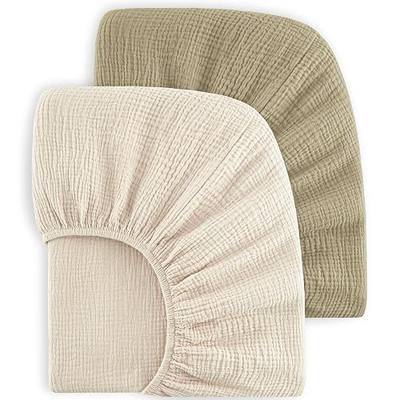 Bearmoss Muslin Crib Sheets 100% Cotton Baby Crib Sheets Fitted for Standard Crib Mattress & Toddler Bed Mattress 52"x28" Soft Breathable Crib Sheet Neutral for Boys Girls - 2 Pack (Oat Latte)
