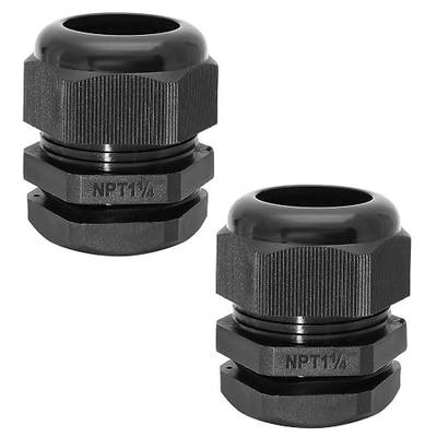 Bonsicoky 1-1/4" NPT Nylon Cable Glands, Black, 2 Pcs | IP68 Waterproof, Adjustable Cord Grip, Strain Relief, 25-32mm Cable Diameter