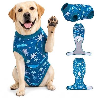 PetWarm Dog Suit for Surgery Recovery, Shirts for Dogs, Dog Bodysuit After Surgery, Soft Full Coverage Recovery Outfit, Designed for Healing Comfor, Marine Animal Patterns, Blue, 2XL