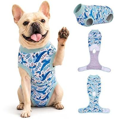 PetWarm Surgical Suit for Dogs After Neuter, Dog Surgery Suit, Cone of Shame Alternatives, Dog Surgical Recovery Onesies Female Male Dogs, Marine Animal Patterns, Blue, XS