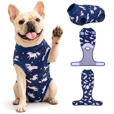 PetWarm Surgery Suit for Dogs, Onesie for Dogs After Surgery, Protective Dog Onesie After Spay or Neuter, Recovery Suit for Comfort, Full Coverage Dog Pajama, Unicorn Pattern, Blue, S