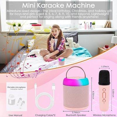 Birthday Gifts for 3, 4, 5, 6, 7, 8, 9, 10, 11, 12 Year Old Toys Girls Boys, Christmas Stocking Stuffers,Karaoke Machine for Kids Teens Adults, Portable Bluetooth Speaker with Wireless Microphone