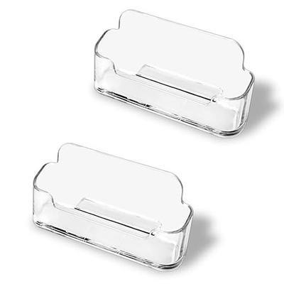 2 Pack Clear Business Card Holder for Desk, Plastic Business Card Display Desktop Acrylic Business Card Stand for Office, Exhibition Booth