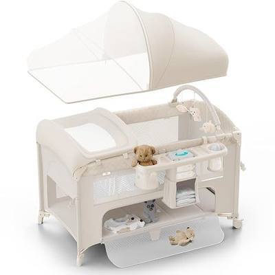 Obee Odee Baby Bassinet, Pack n Play, Bedside Crib Sleeper, Diaper Changer | Large Size Pack and Play, Comes with Mattress, Mosquito Net, Storage Basket and Toy Bar, Suitable for Newborn to Toddler