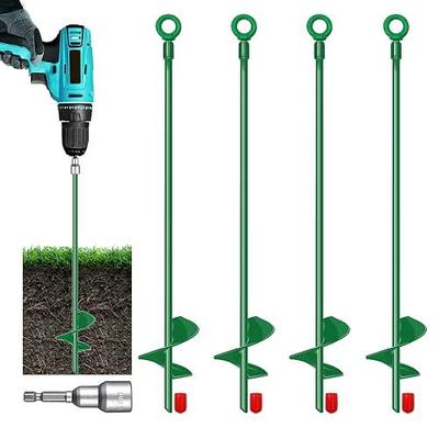 18" Long Ground Anchor Kit 4 Pack Green DOKOLES 18" Ground Anchor Kit 4pcs, 3" Extended Helix Diameter Earth Anchor, Heavy Duty Spiral Earth Anchors Shed Anchor Hook for Camping Tent, Car Ports, Sheds