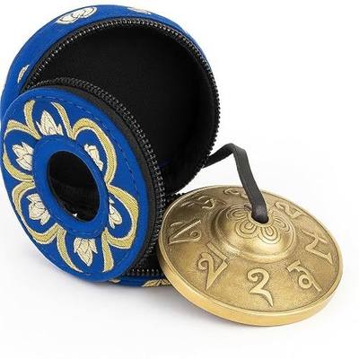 Tibetan Tingsha Cymbal Bells with case | Handcrafted in Nepal Sound Healing Meditation bells 6.5 cm for Sound Healing and Mindfulness. Sound Healing Instrument for Yoga and Meditation (Blue)