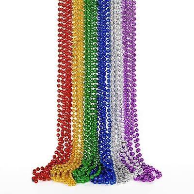 EOBOH Mardi Gras Beads, 12PCS Bead Necklace Party Favors, Metallic 6 Kinds of 33" Beaded Necklaces Costumes Stuff, Festival Parade Throw Accessory Sets for Mardi Gras Celebrations Decorations