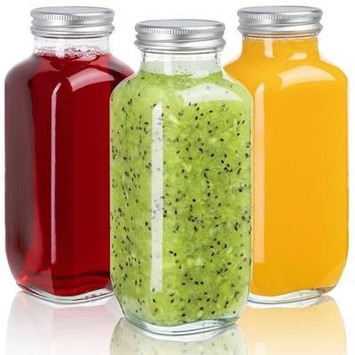 umud Juice Bottles with Lids, 16 Oz, Set of 3 | Clear Glass Jars with Caps, Reusable Empty Drink Containers, For Juicing, Smoothies, Water, Milk, Kombucha Storage