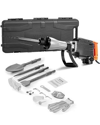 VEVOR Demolition Jack Hammer 2200W Electric Jackhammer Concrete Breaker | For Concrete Demolition, 1350 BPM, 360° Rotary Handle, Heavy Duty, Portable, with 4pcs Chisels Bit and Storage Case, Black