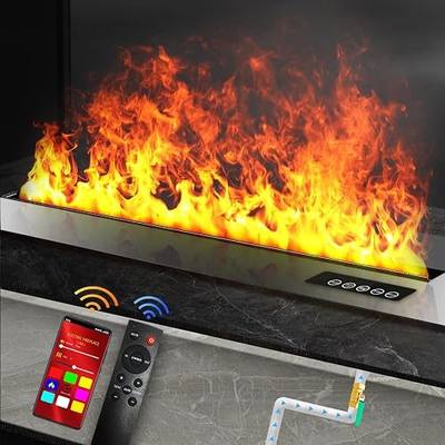 Water Vapor Fireplace,Multicolor 3D Realistic Flame,Recessed,31.6" | Dual water supply,timer,child lock,mute & adjustable fire crackle,5-RGB dimmable flame,dead-front glass touch panel,APP
