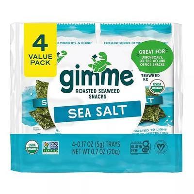 Gimme Seaweed - Sea Salt - Organic Roasted Seaweed Sheets - Keto, Vegan, Gluten Free - Great Source of Iodine & Omega 3’s - Healthy On-The-Go Snack for Kids Adults 4 Count