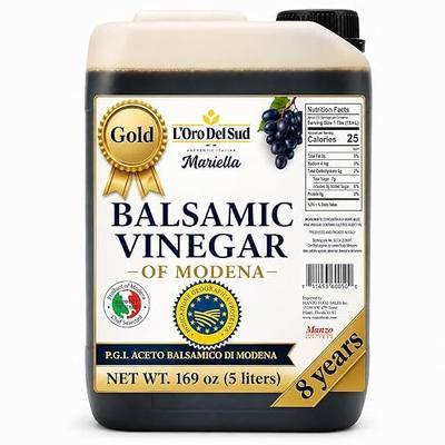 L'Oro Del Sud "Gold Label" 8 Year Aged Balsamic Vinegar of Modena, 5 Liters | IGP Certified, Mariella, Make your own Glaze, Bulk Packaging Refill, New Pack, Product of Italy (169.07 Fl Oz)