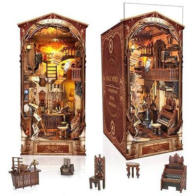 DIY Book Nook Kit,New DIY Dollhouse Booknook Bookshelf Insert Decor,3D Wooden Puzzles with LED,Book Nook Miniature Kit,Birthday Easter Home Decor for Teens Adult-Magic World