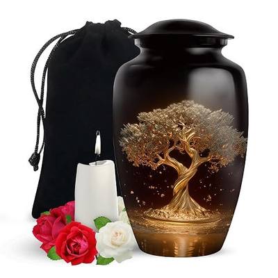 YATSKIA Golden Tree Memorial Urns for Human Ashes Adult Female, Black Funeral Urn for Ashes Adult Male, Cremation Burial Urns for Human Ash, (Large Urn, 10 Inch)